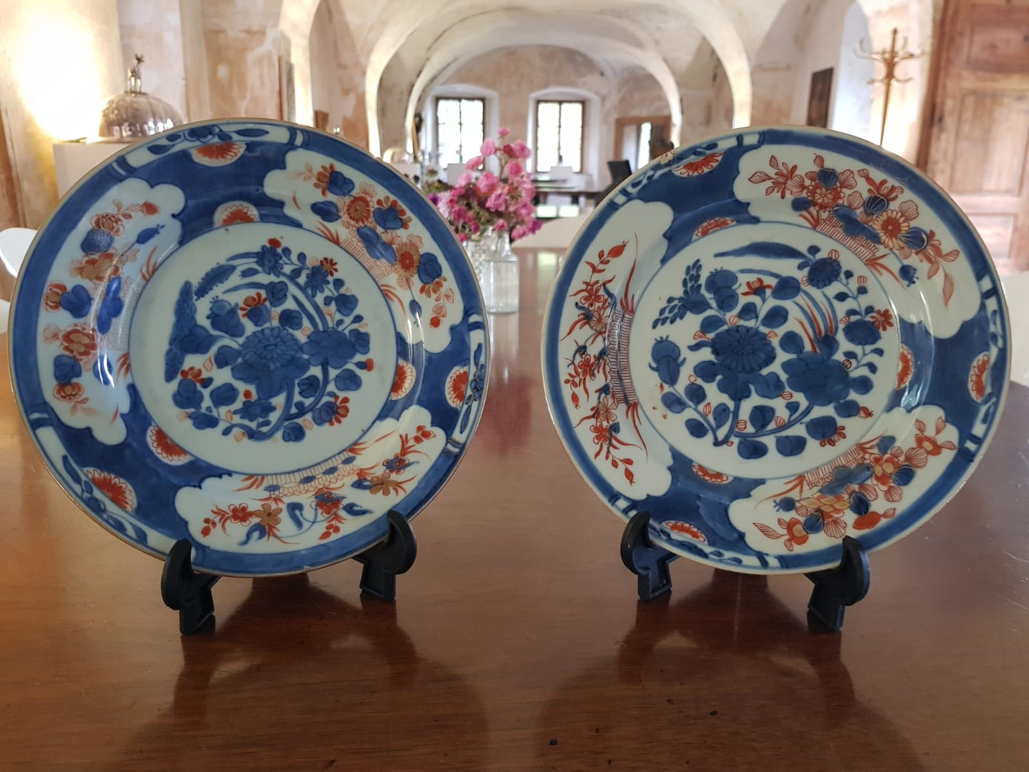 Pair Of Imari Glazed Porcelain Plates, Qing Dynasty, China, 18th Century
