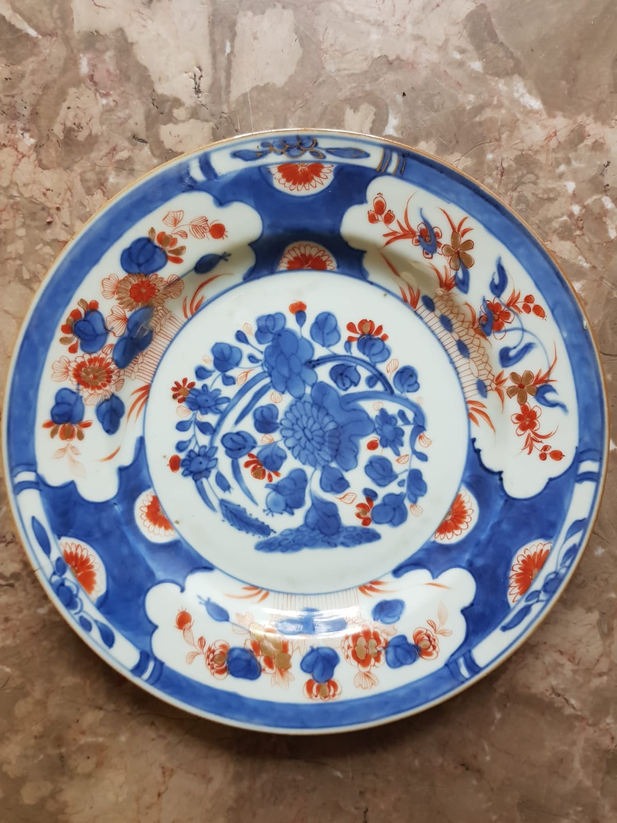 Pair Of Imari Glazed Porcelain Plates, Qing Dynasty, China, 18th Century