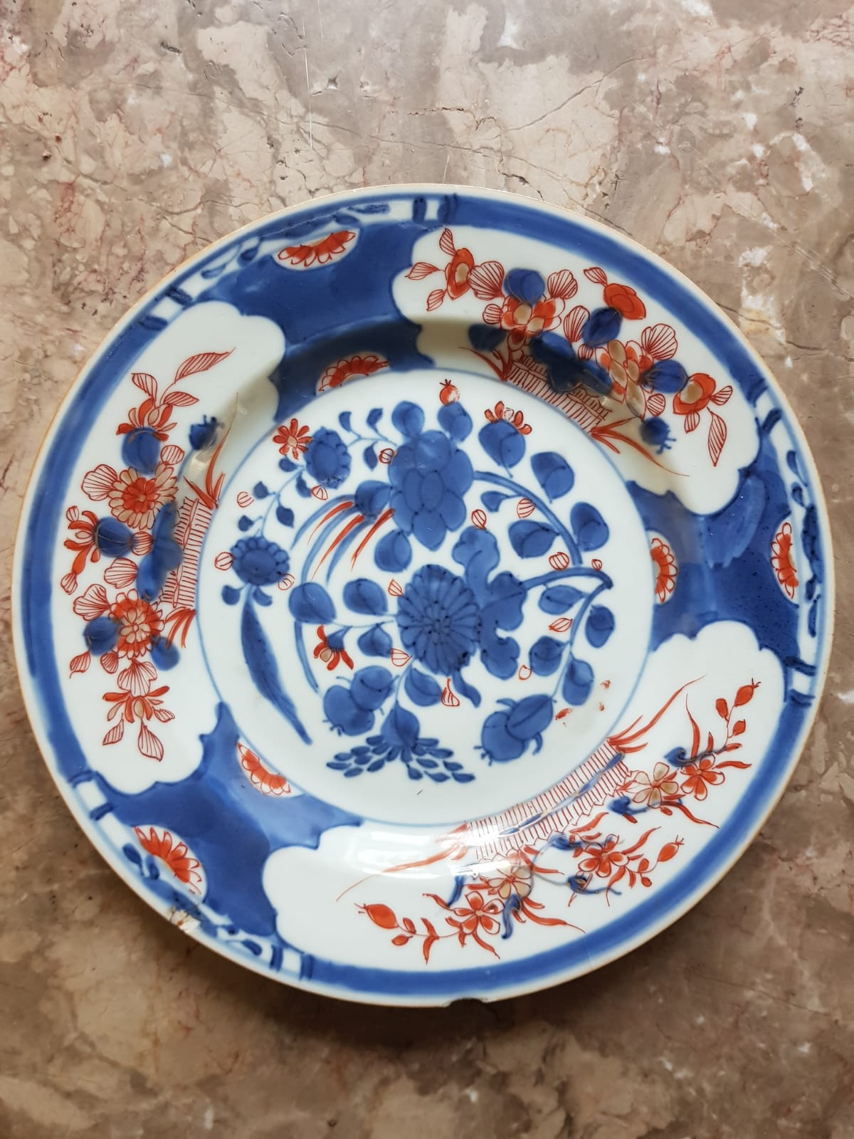 Pair Of Imari Glazed Porcelain Plates, Qing Dynasty, China, 18th Century