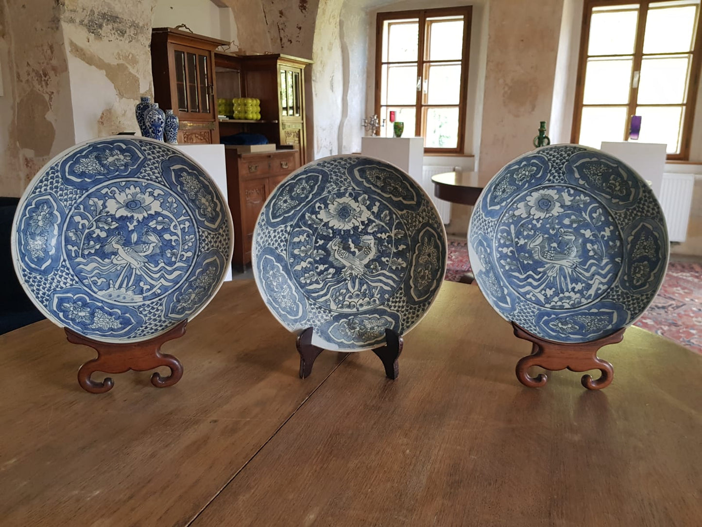 Set of 3 "Phoenix" Plate, Binh Thuan Shipwreck, Swatow, Ming Dynasty, China 1608