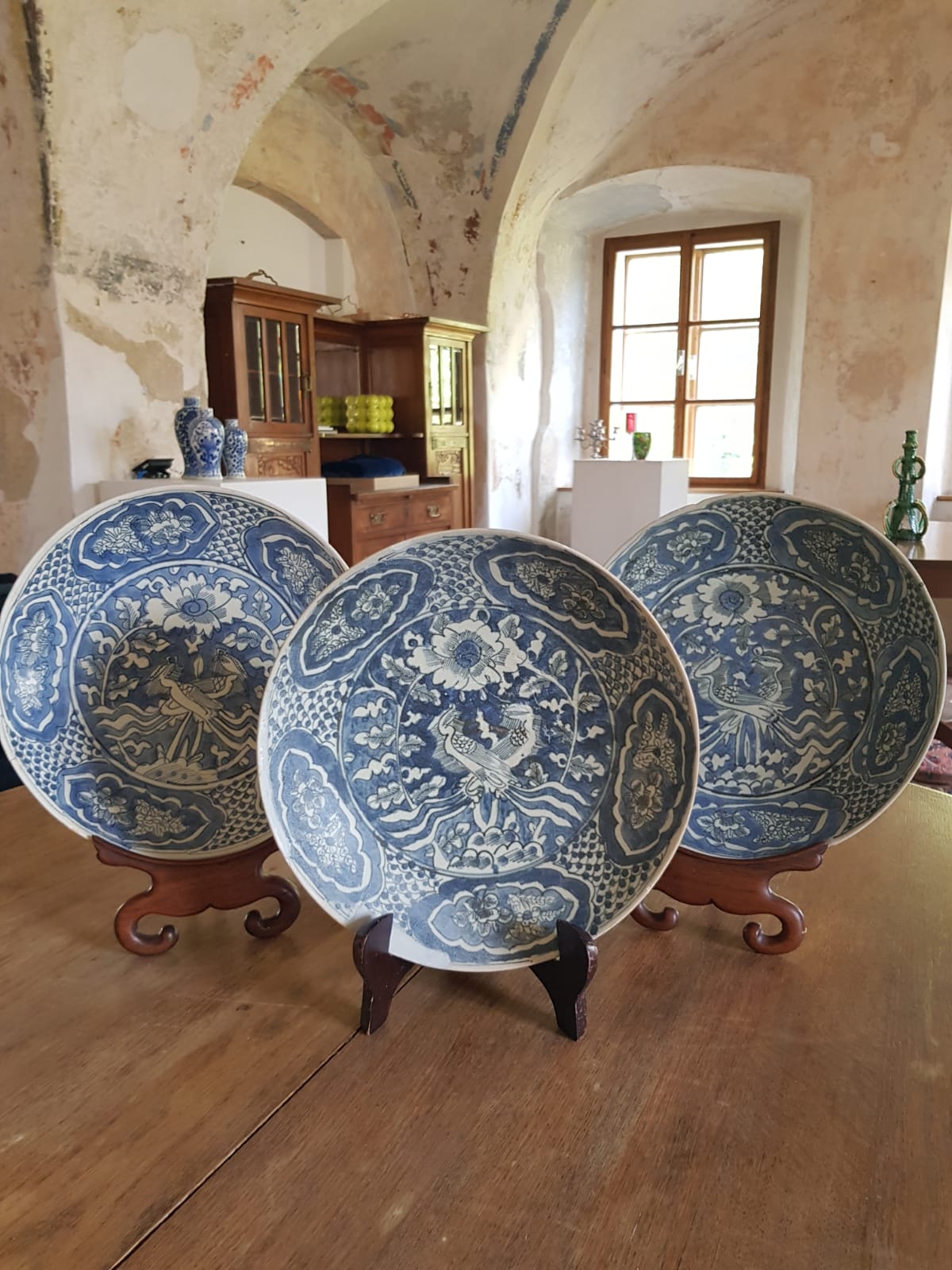 Set of 3 "Phoenix" Plate, Binh Thuan Shipwreck, Swatow, Ming Dynasty, China 1608