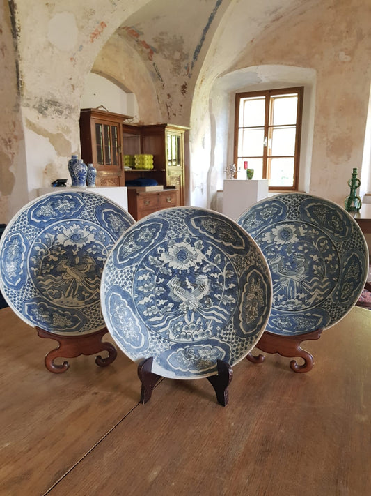 Set of 3 "Phoenix" Plate, Binh Thuan Shipwreck, Swatow, Ming Dynasty, China 1608
