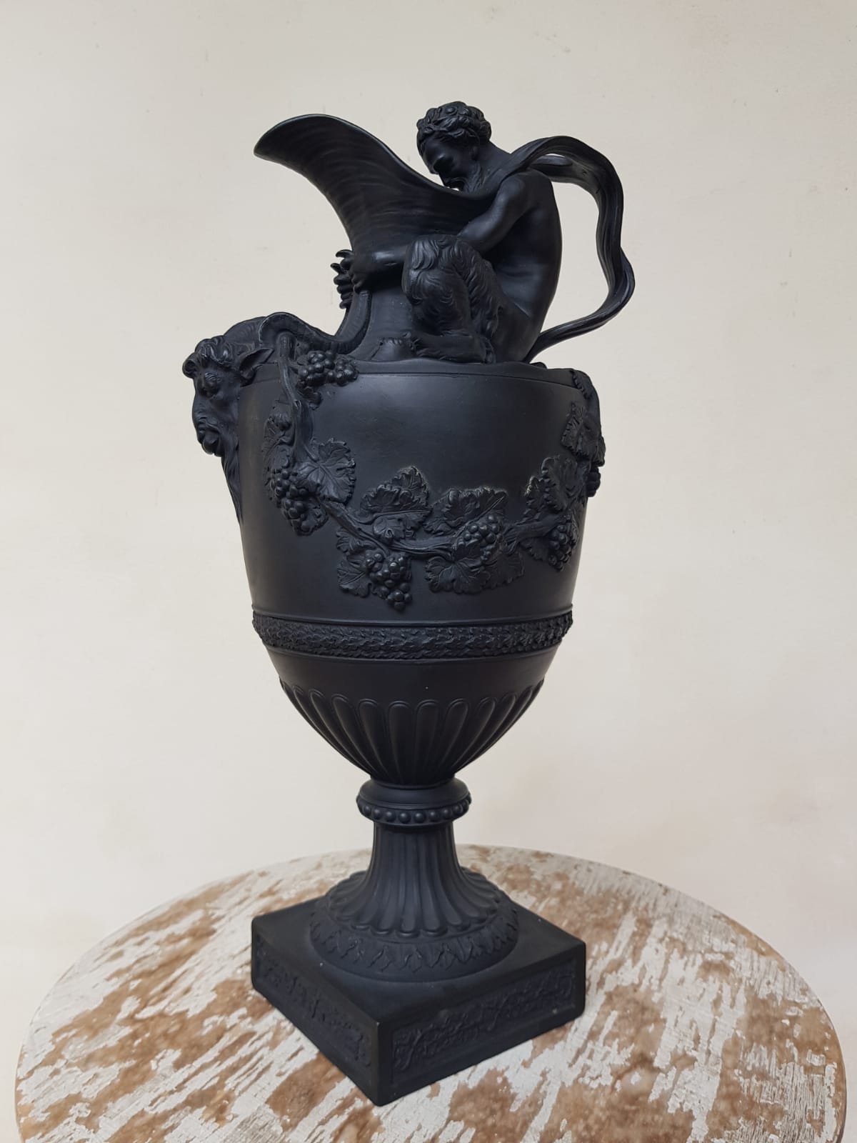 Wine Ewer With Satyr, Black Basalt, Wedgwood, England, 19th Century