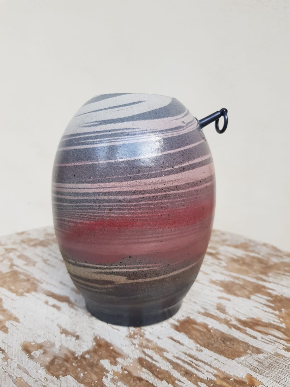 Shigaraki Ware Ceramic Hanging Flower Vase, Japan, Mid 20th Century