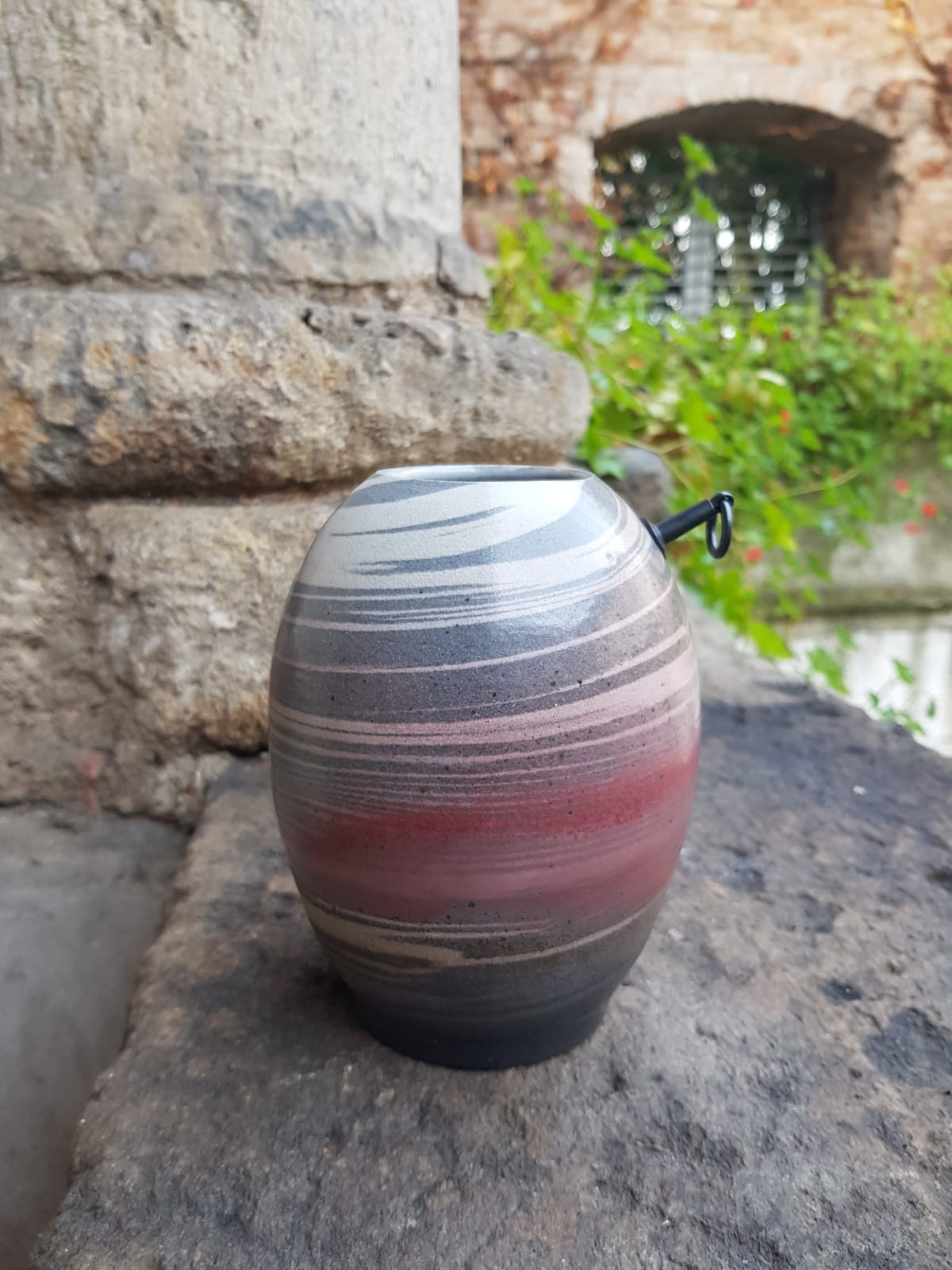 Shigaraki Ware Ceramic Hanging Flower Vase, Japan, Mid 20th Century