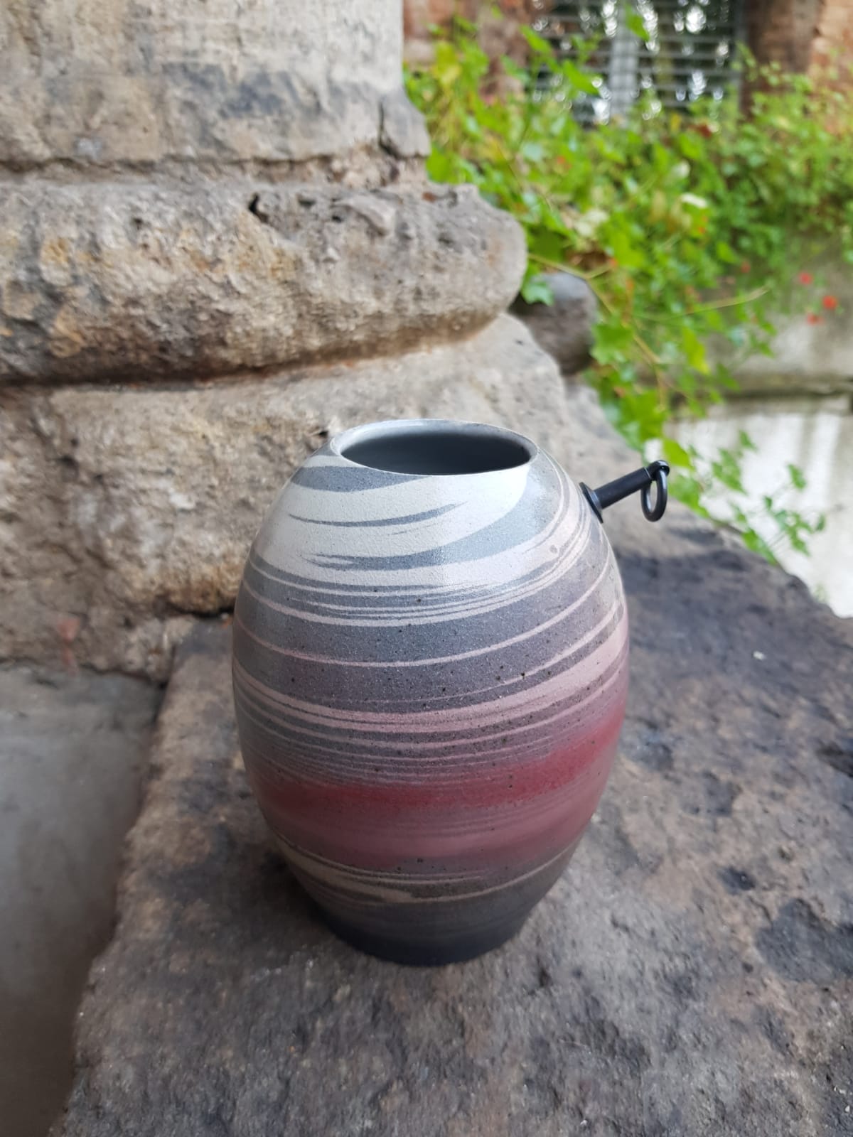 Shigaraki Ware Ceramic Hanging Flower Vase, Japan, Mid 20th Century