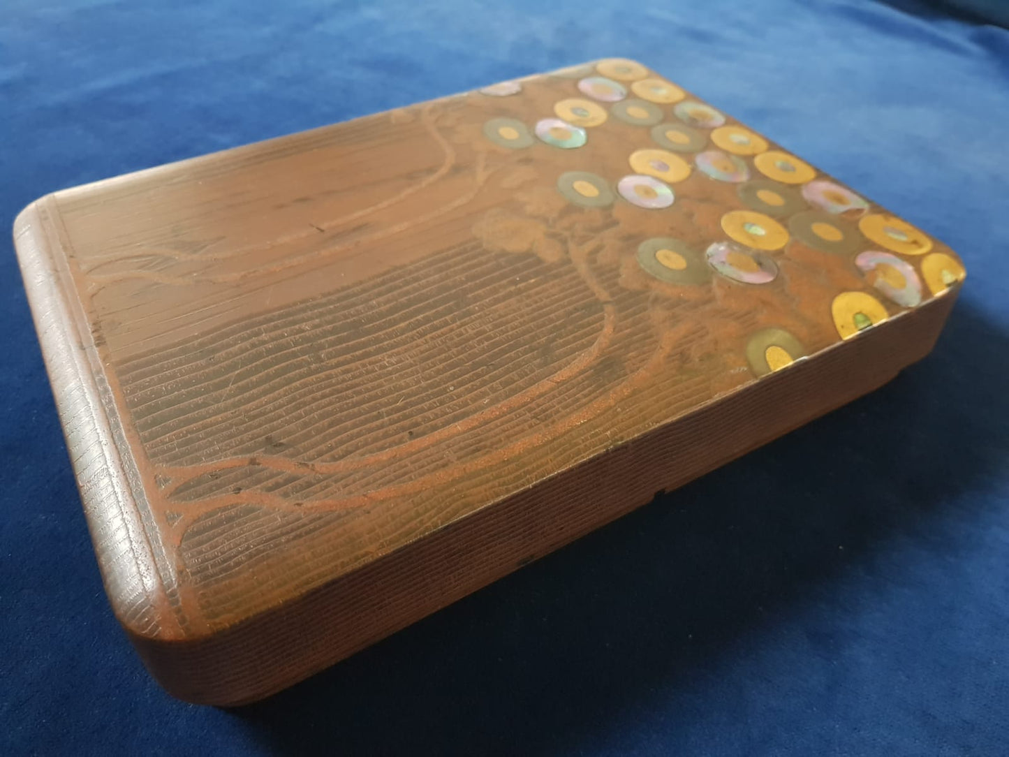 Vintage Japanese Lacquer Box with Abalone Shell Inlay
