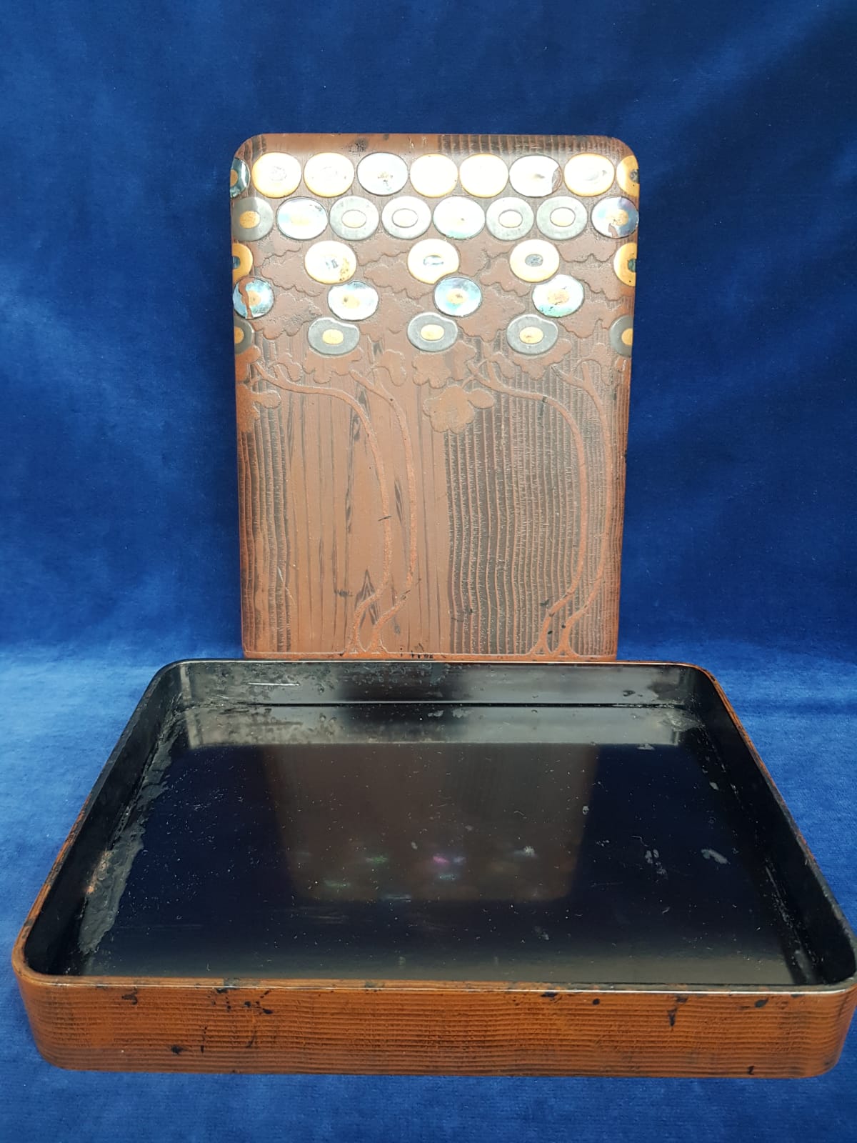 Vintage Japanese Lacquer Box with Abalone Shell Inlay