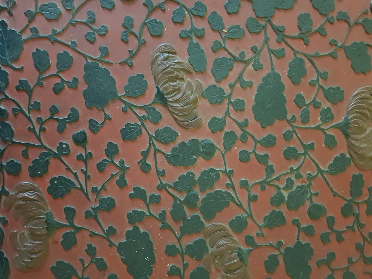 Antique Japanese Red Lacquer Box with Raised Floral Design, 19th Century