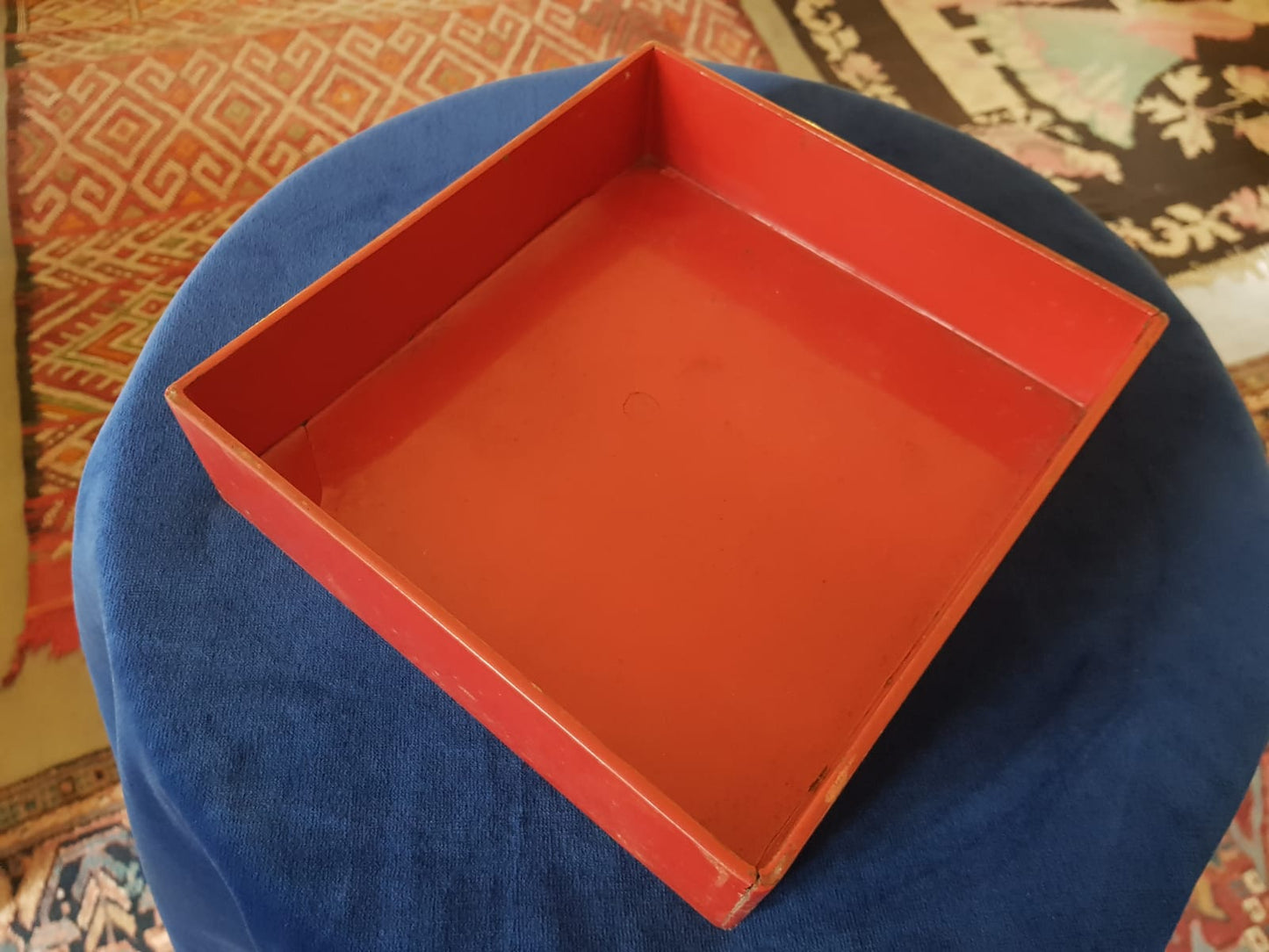 Antique Japanese Red Lacquer Box with Raised Floral Design, 19th Century