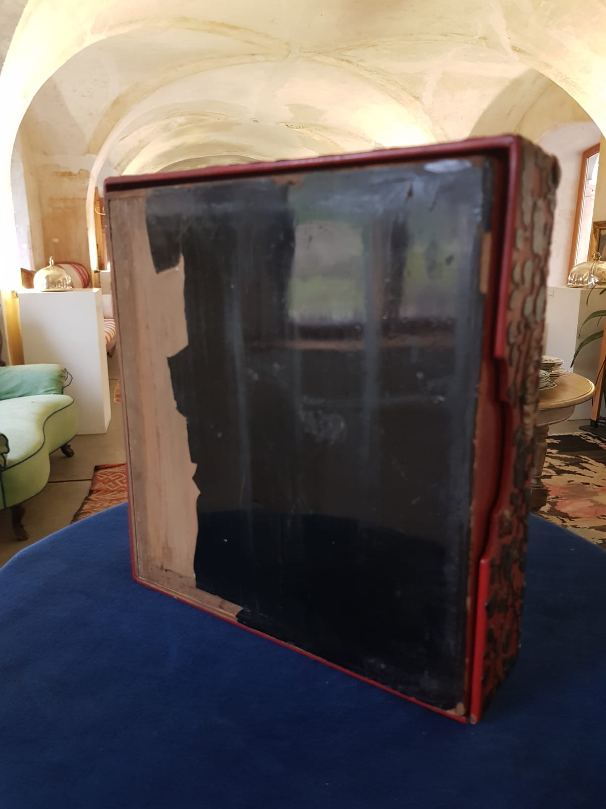 Antique Japanese Red Lacquer Box with Raised Floral Design, 19th Century