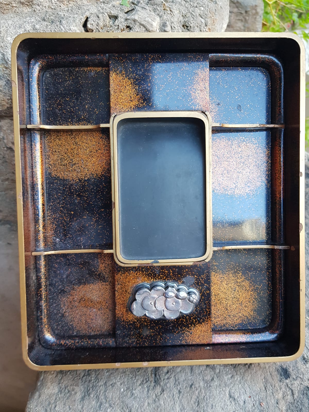 Antique Japanese Black Lacquer Box, Gold Maki-e Cranes & Pine Tree, Meiji Period, 19th Century