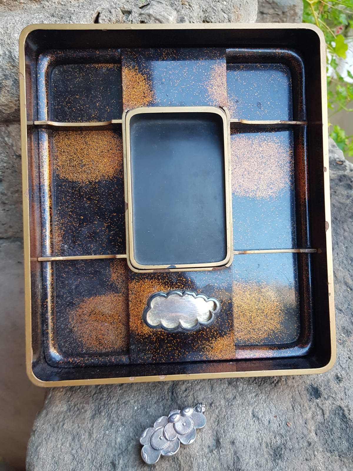 Antique Japanese Black Lacquer Box, Gold Maki-e Cranes & Pine Tree, Meiji Period, 19th Century