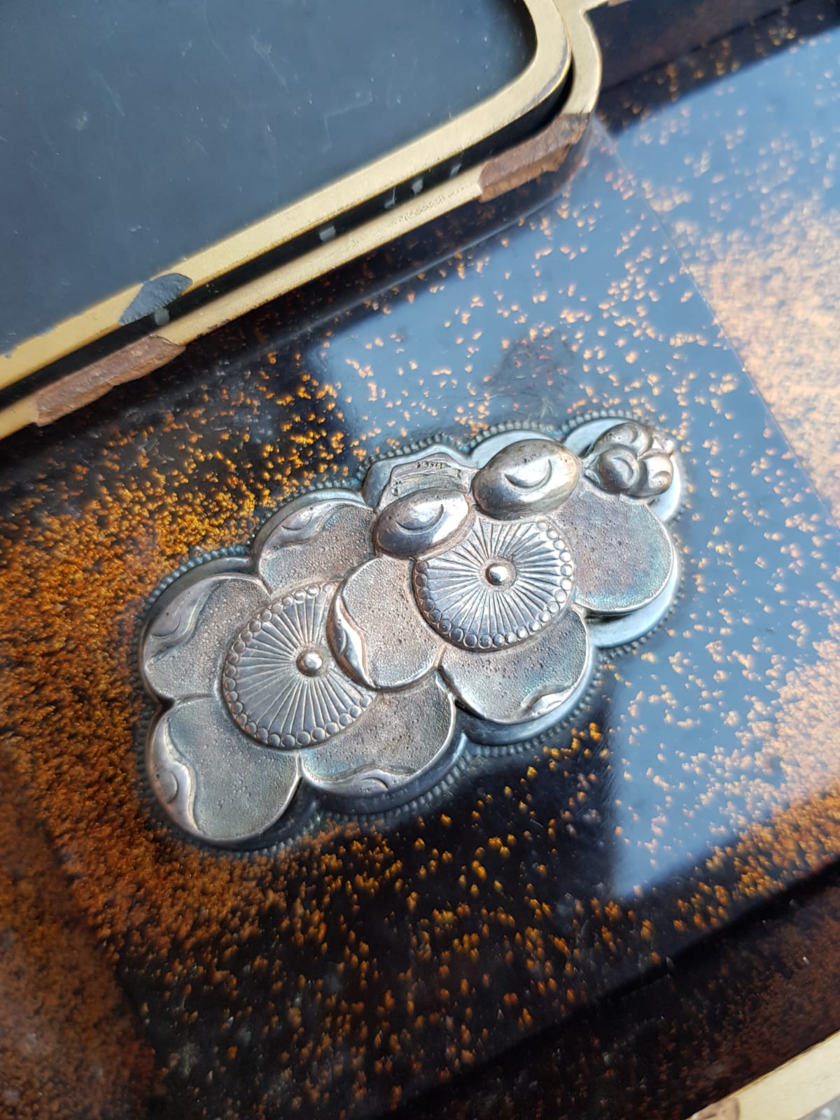 Antique Japanese Black Lacquer Box, Gold Maki-e Cranes & Pine Tree, Meiji Period, 19th Century