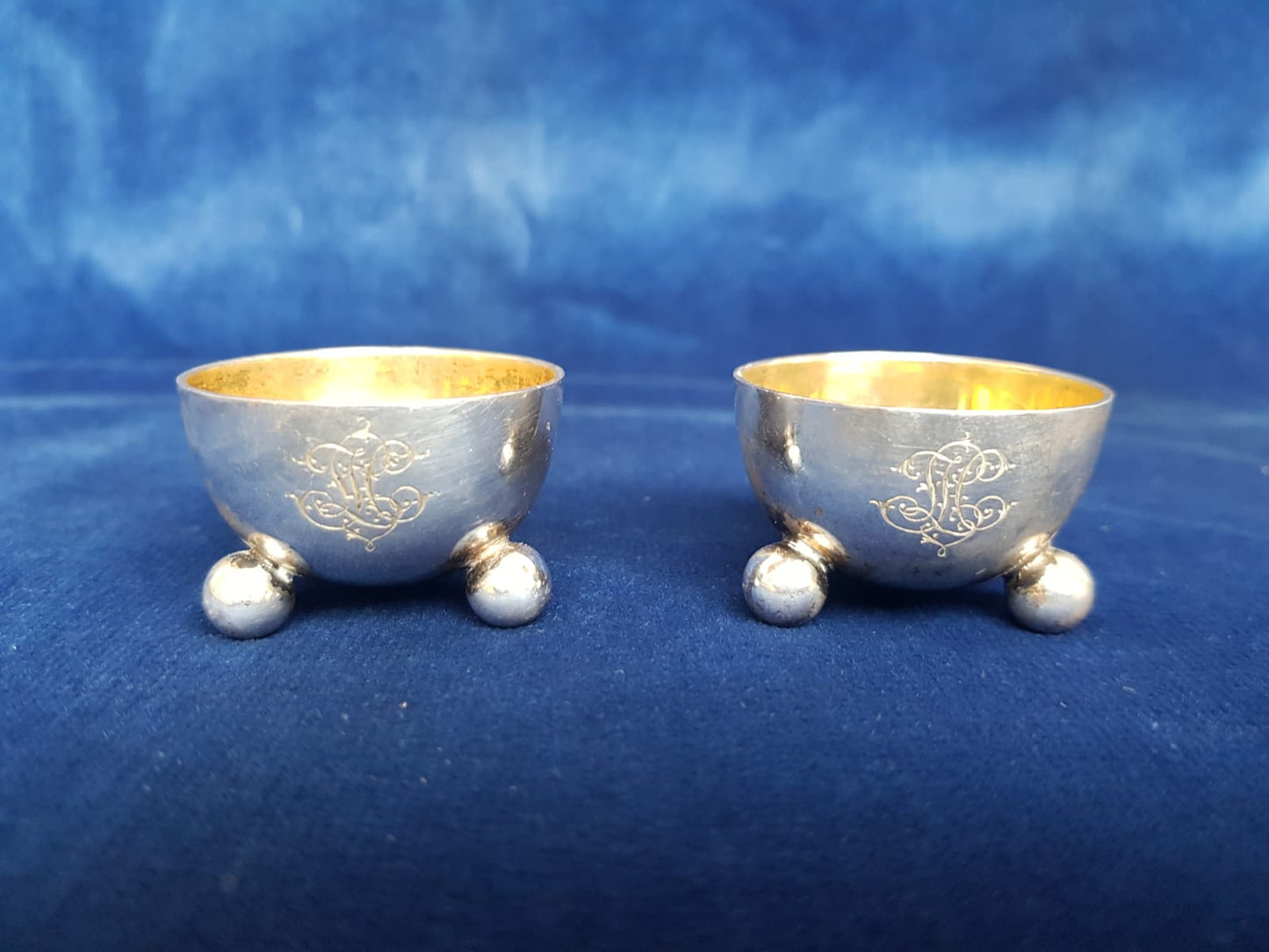 Pair of Gilded 800 Silver Salt Cellars by H.J.Wilm, Germany late 19th Century