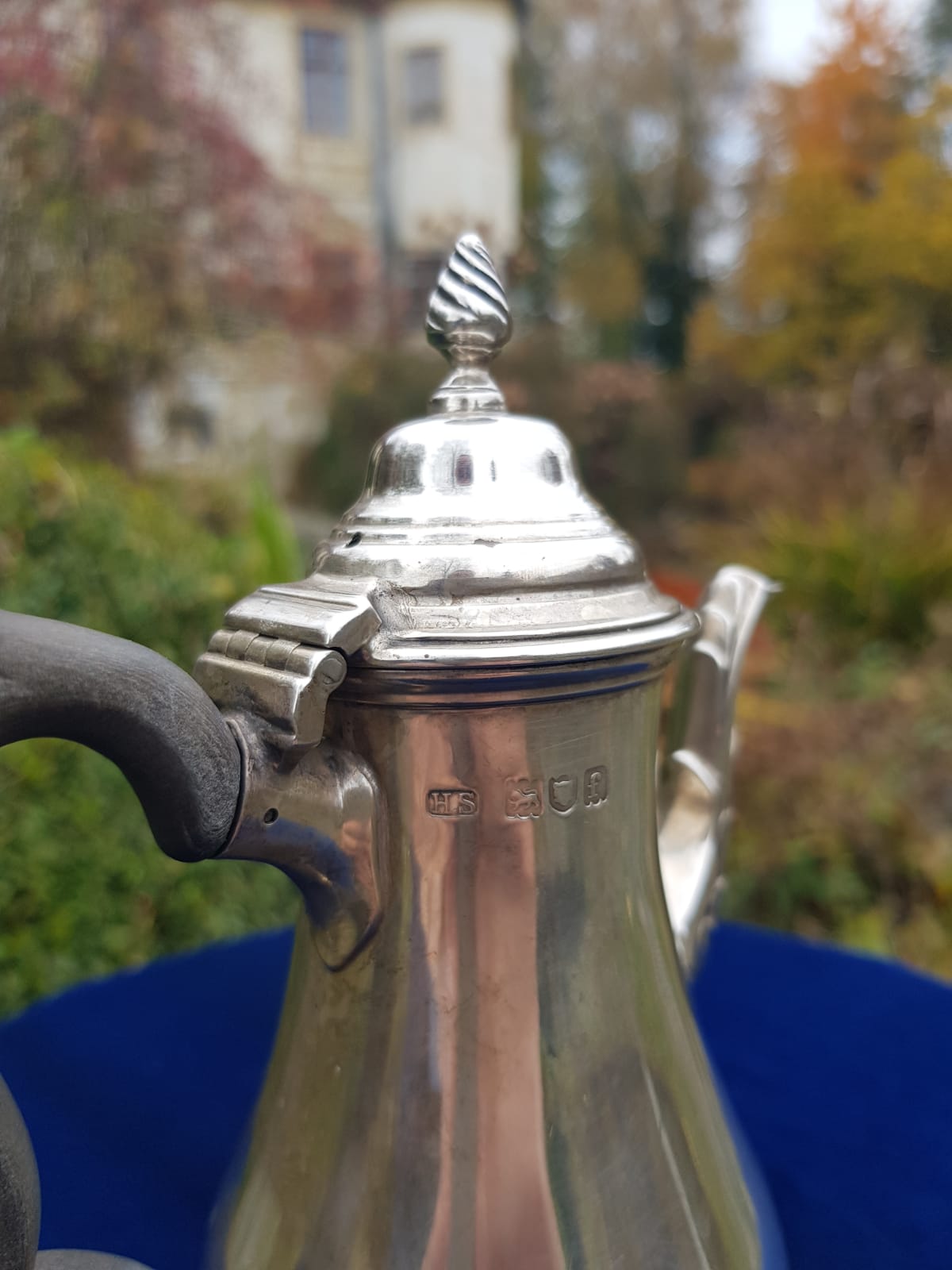 Antique 925 Sterling Silver Coffee Pot, England, mid 19th Century