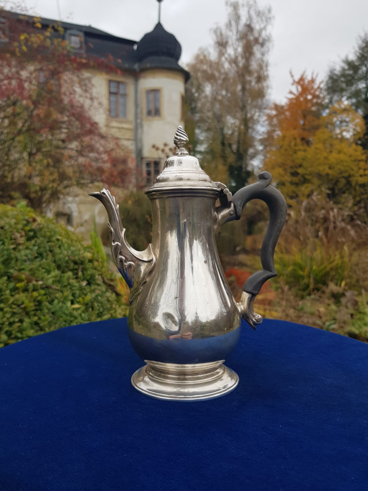 Antique 925 Sterling Silver Coffee Pot, England, mid 19th Century
