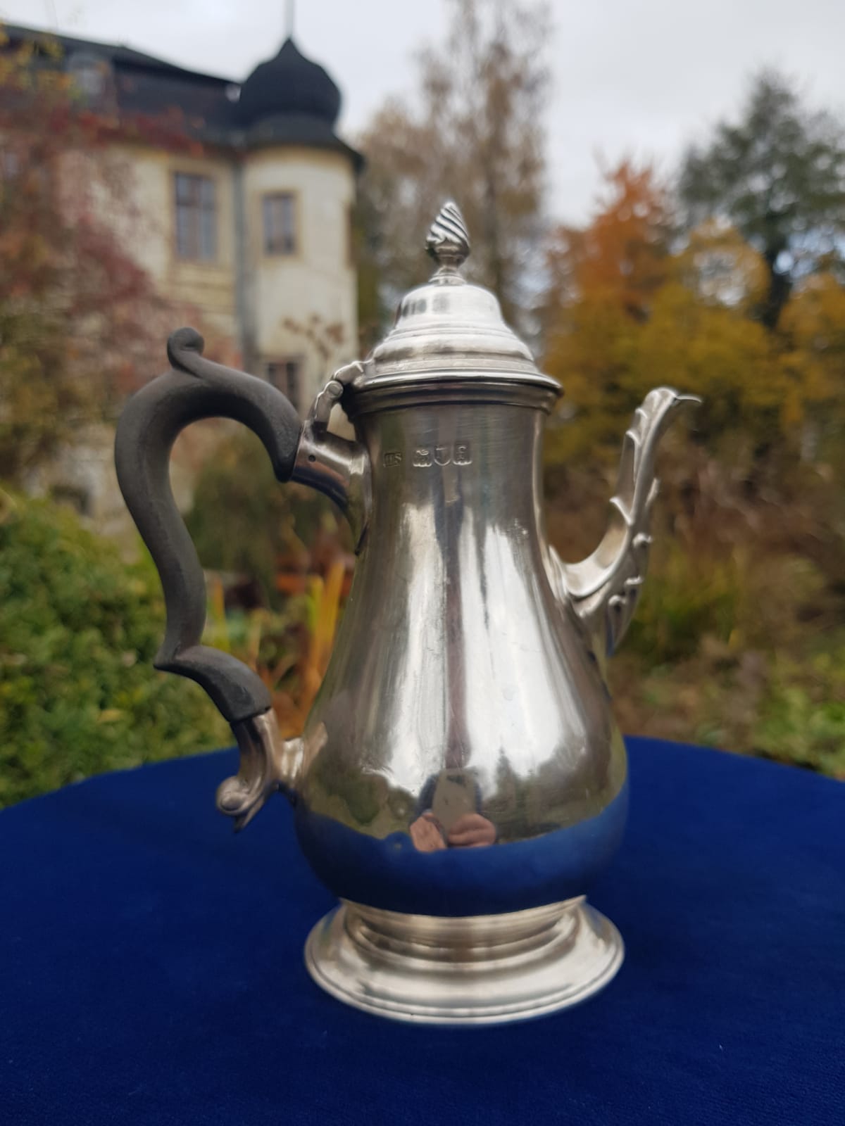 Antique 925 Sterling Silver Coffee Pot, England, mid 19th Century