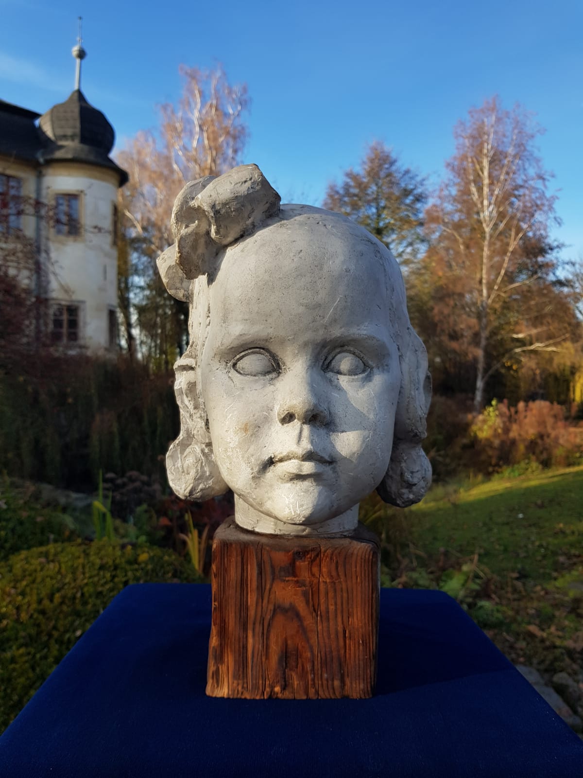 "Girl" Plaster Bust on Wooden Base, by Carl-Einar Borgström, Sweden, mid 20th Century