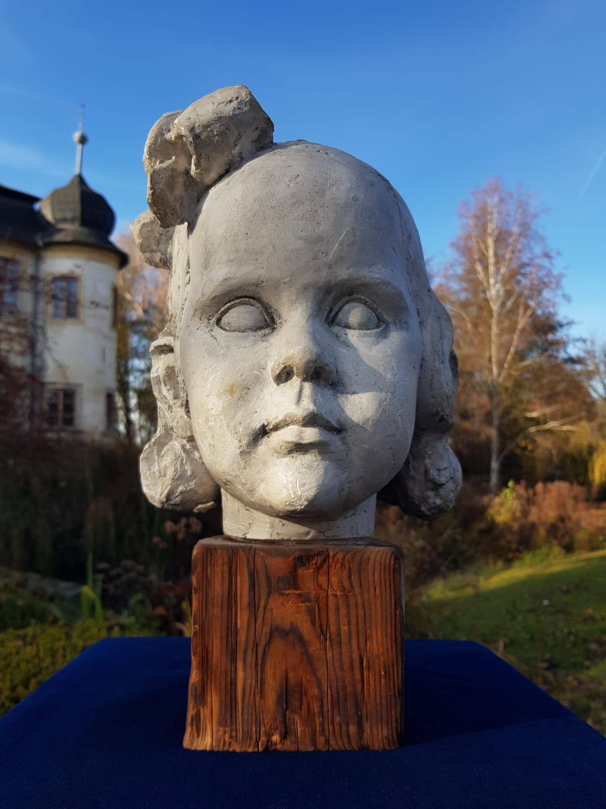 "Girl" Plaster Bust on Wooden Base, by Carl-Einar Borgström, Sweden, mid 20th Century