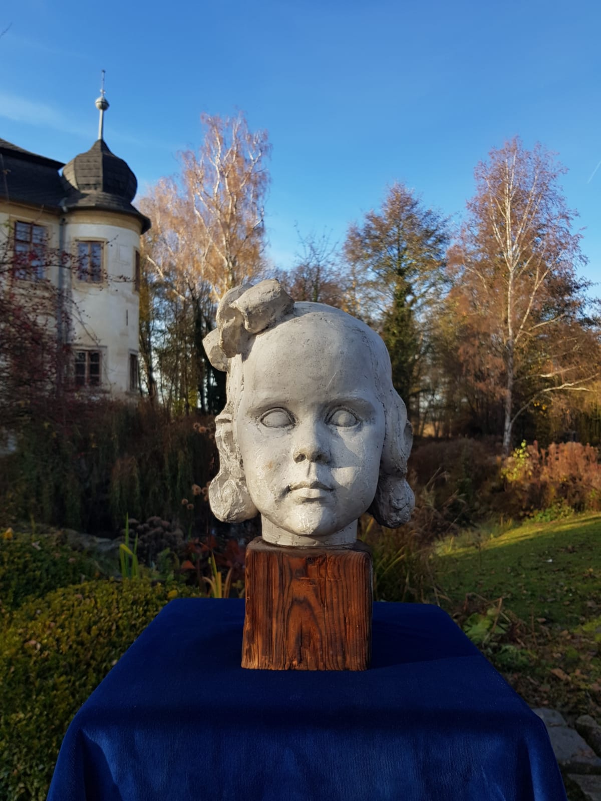 "Girl" Plaster Bust on Wooden Base, by Carl-Einar Borgström, Sweden, mid 20th Century