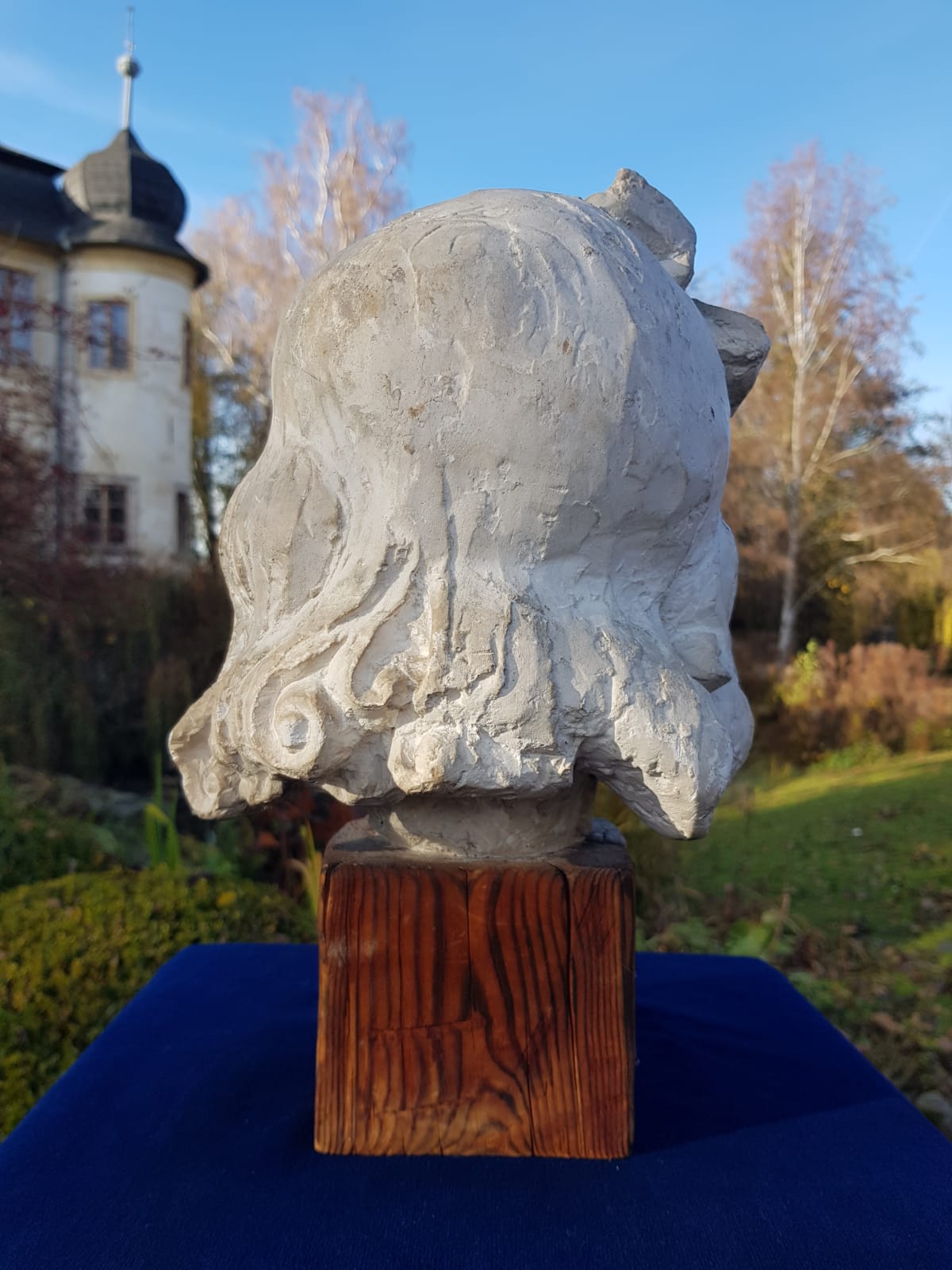 "Girl" Plaster Bust on Wooden Base, by Carl-Einar Borgström, Sweden, mid 20th Century