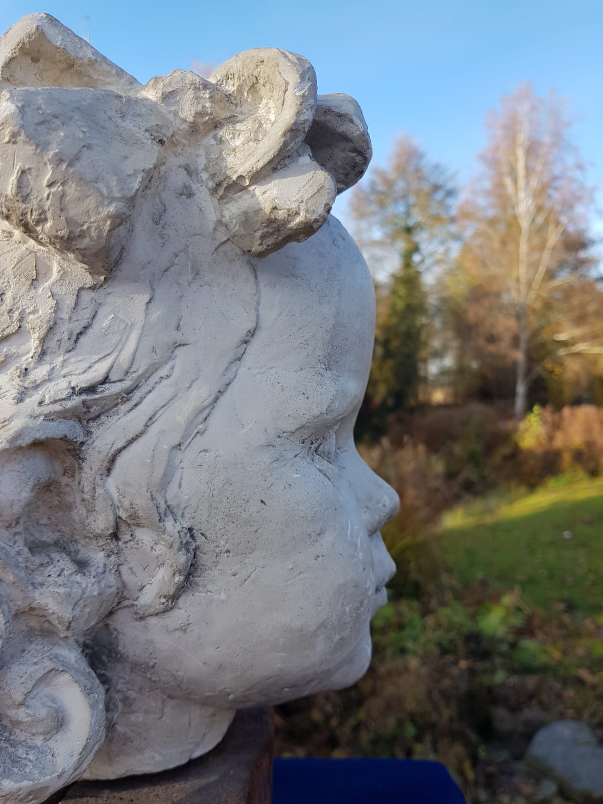 "Girl" Plaster Bust on Wooden Base, by Carl-Einar Borgström, Sweden, mid 20th Century