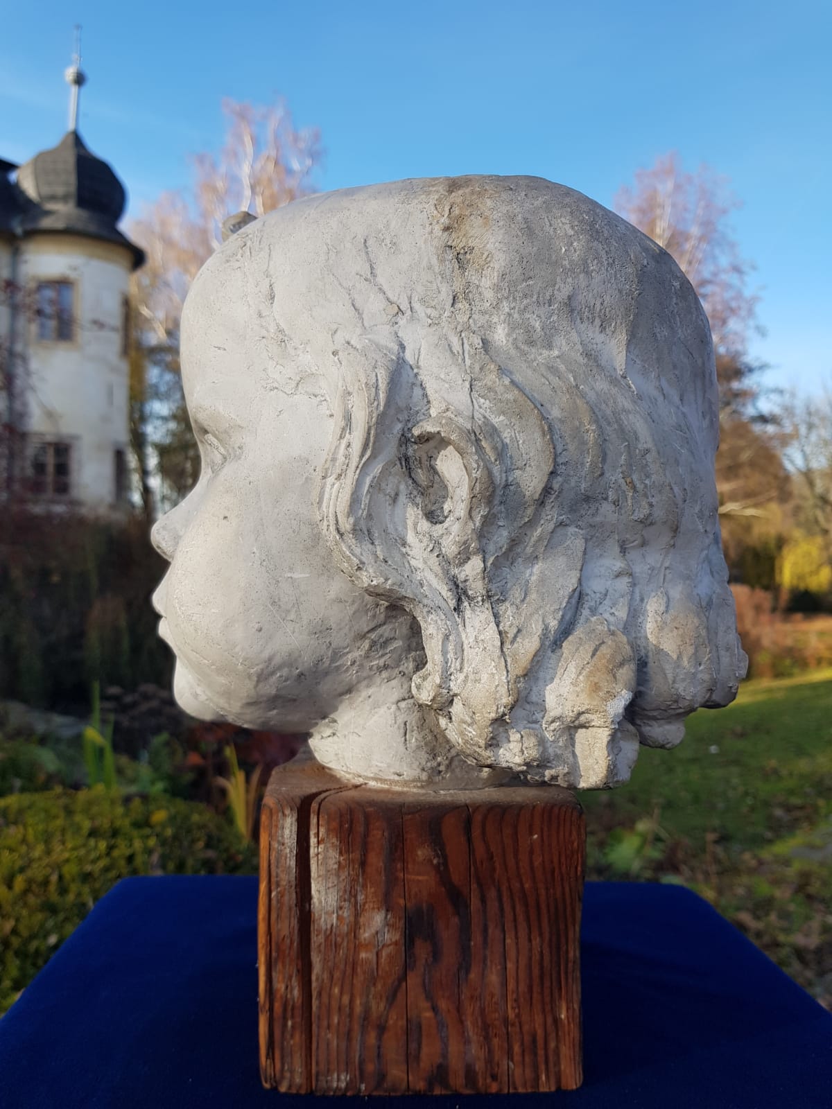 "Girl" Plaster Bust on Wooden Base, by Carl-Einar Borgström, Sweden, mid 20th Century