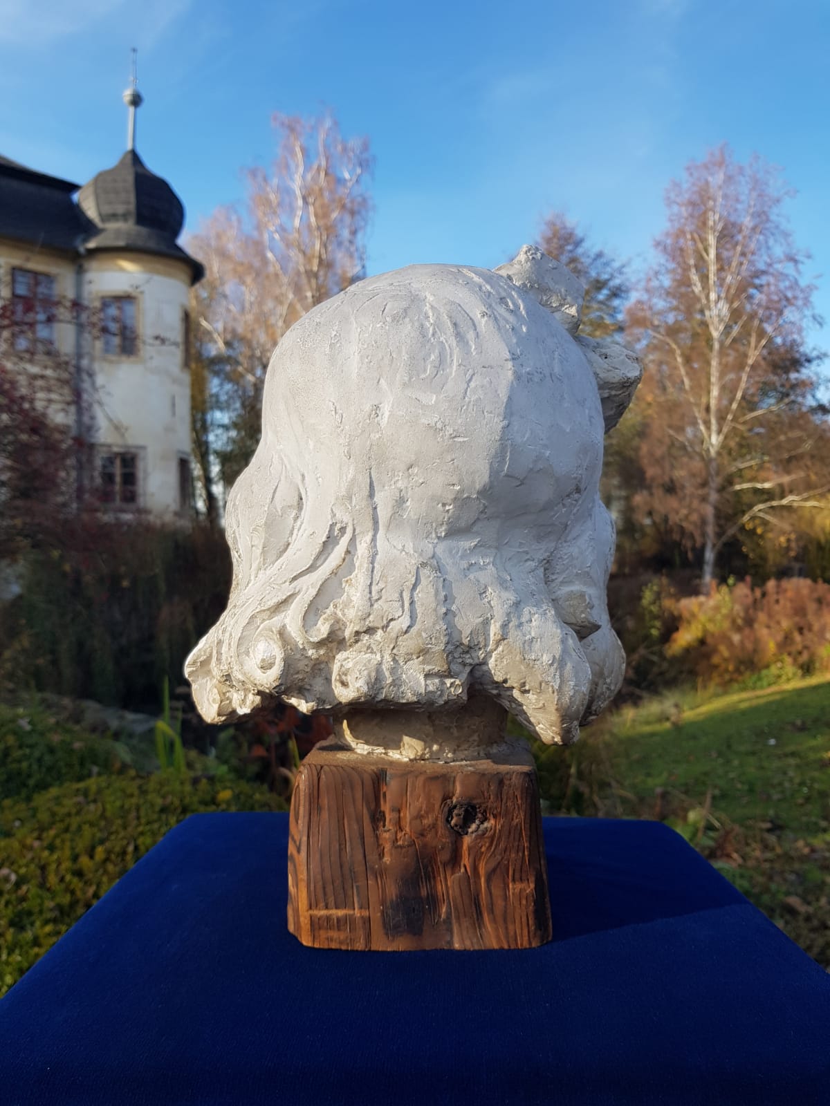 "Girl" Plaster Bust on Wooden Base, by Carl-Einar Borgström, Sweden, mid 20th Century