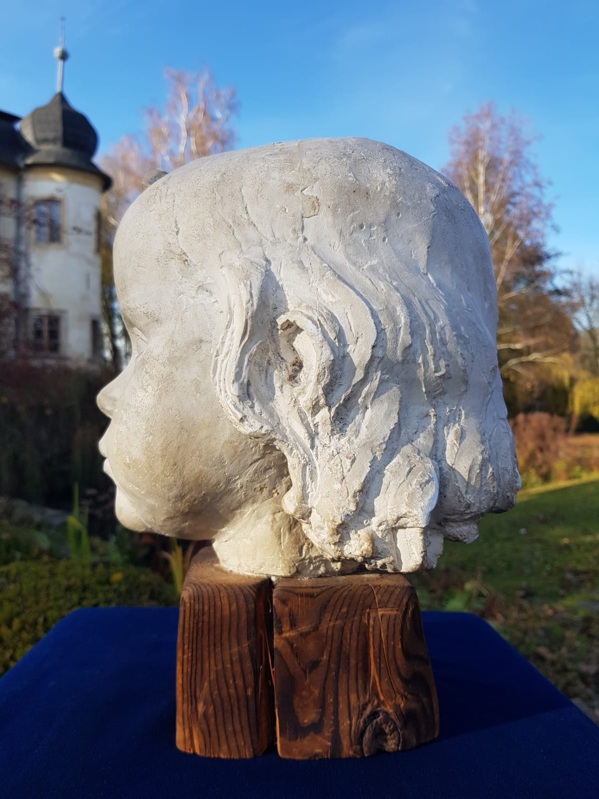 "Girl" Plaster Bust on Wooden Base, by Carl-Einar Borgström, Sweden, mid 20th Century