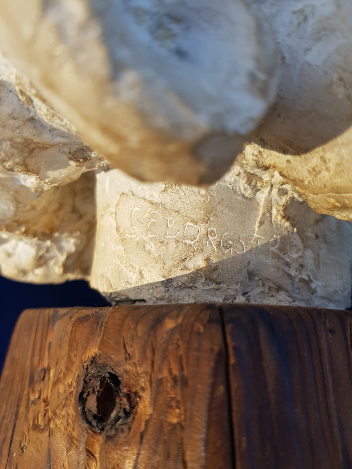 "Girl" Plaster Bust on Wooden Base, by Carl-Einar Borgström, Sweden, mid 20th Century
