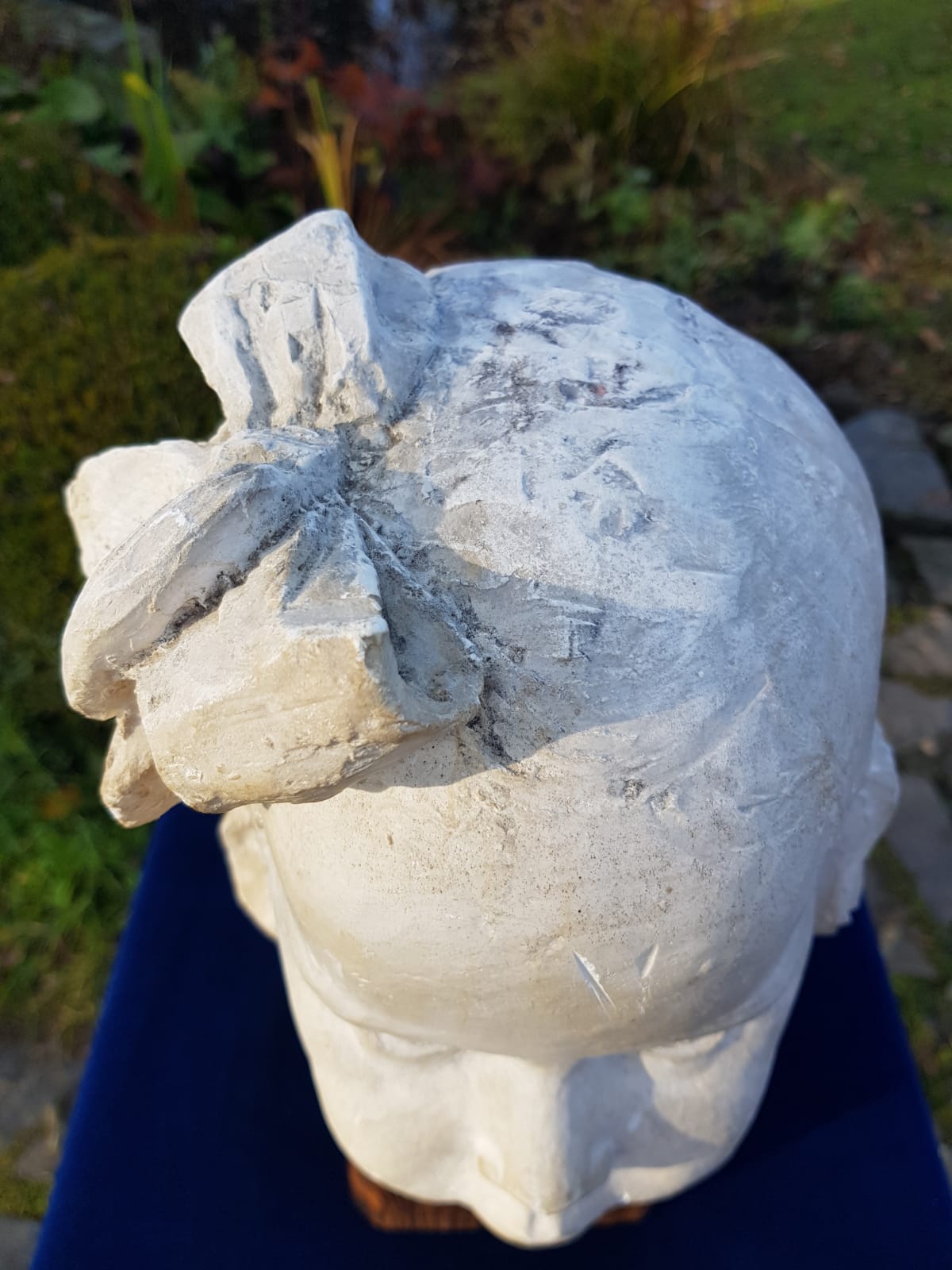 "Girl" Plaster Bust on Wooden Base, by Carl-Einar Borgström, Sweden, mid 20th Century