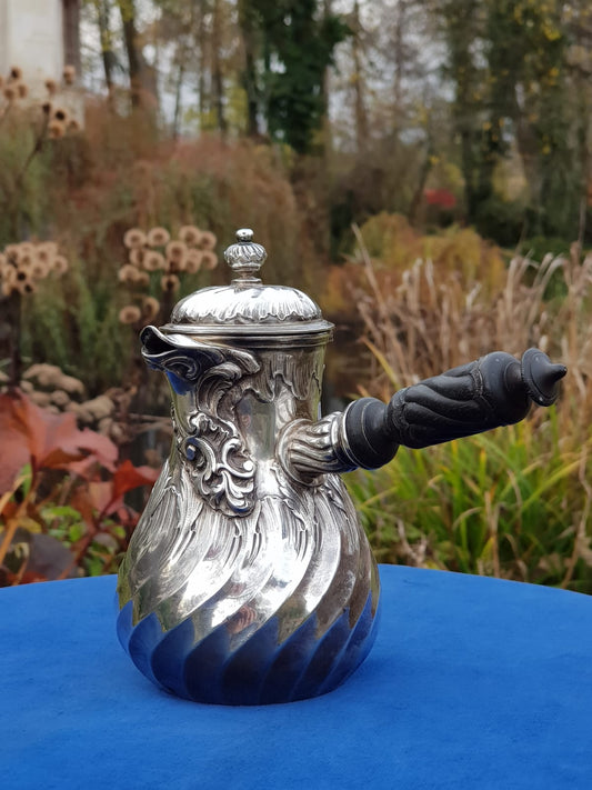 Exquisite Antique French Sterling Silver Chocolate Pot (Chocolatière), late 19th Century