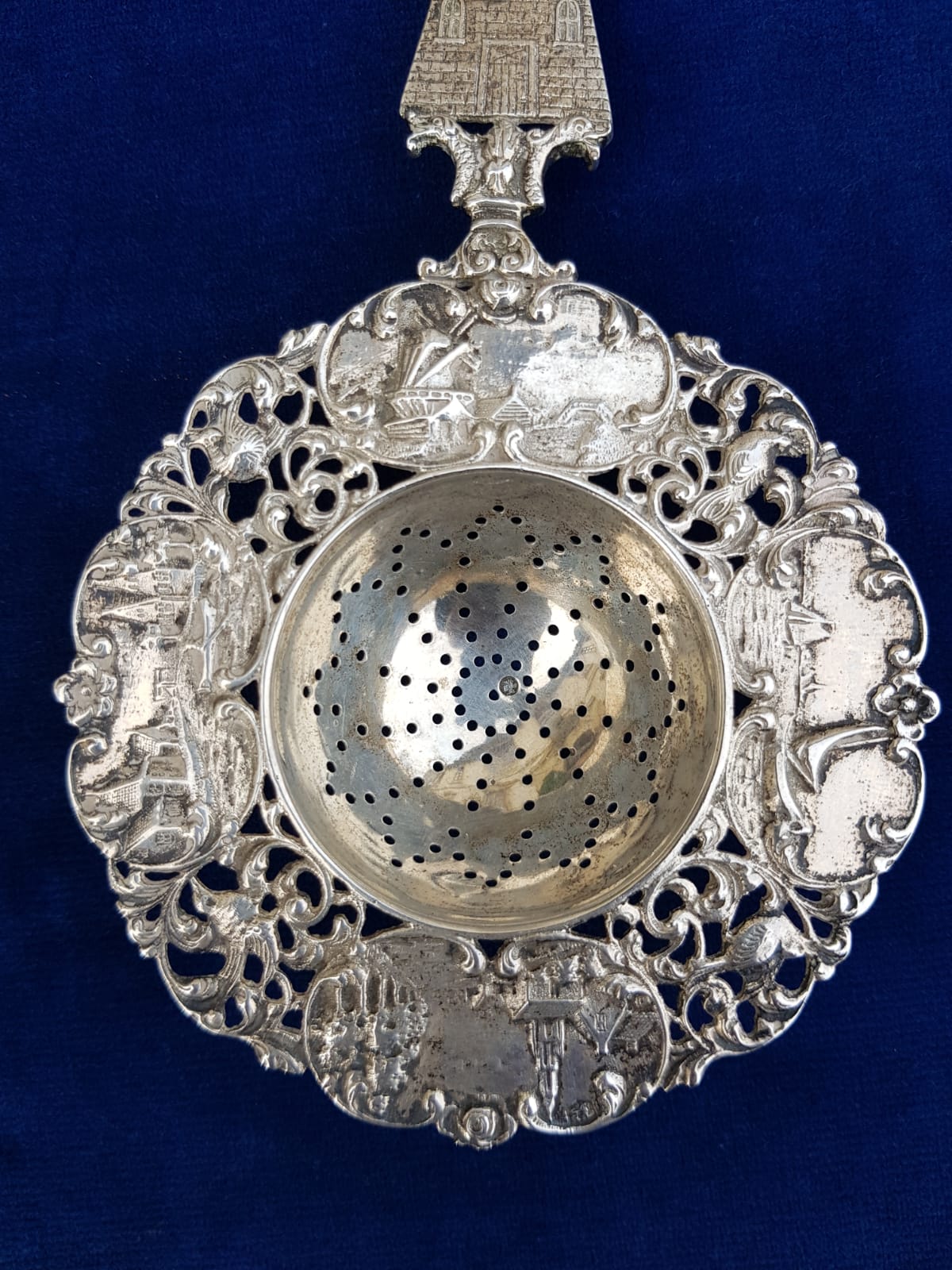 Antique Silver Tea Strainer, FUnctional Windmill, Holland, early to mid 20th Century