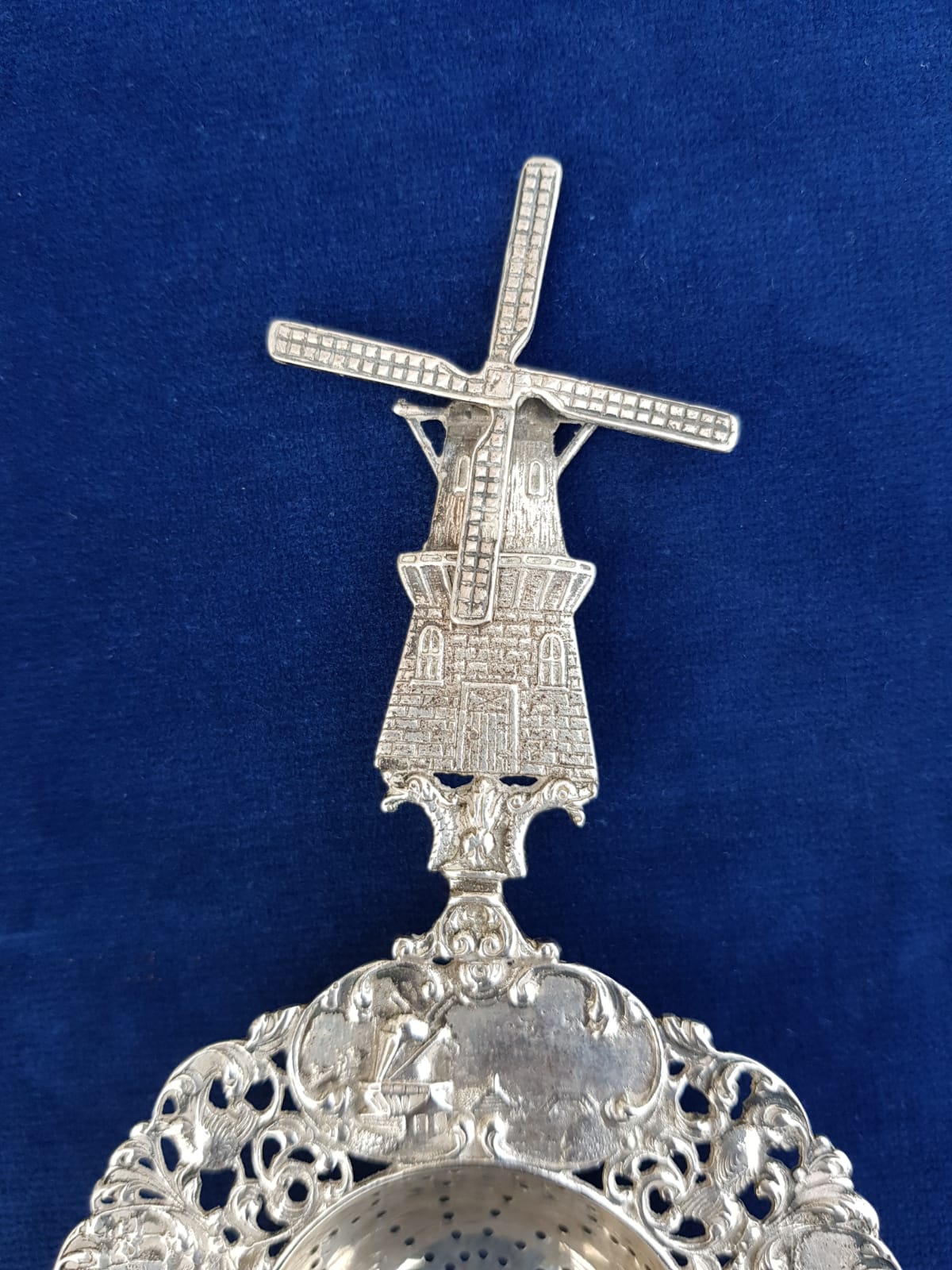 Antique Silver Tea Strainer, FUnctional Windmill, Holland, early to mid 20th Century