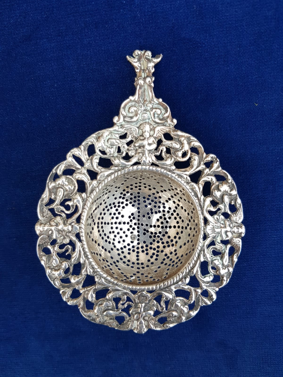 Antique Ornate Silver Tea Strainer, Europe, early to mid 20th Century