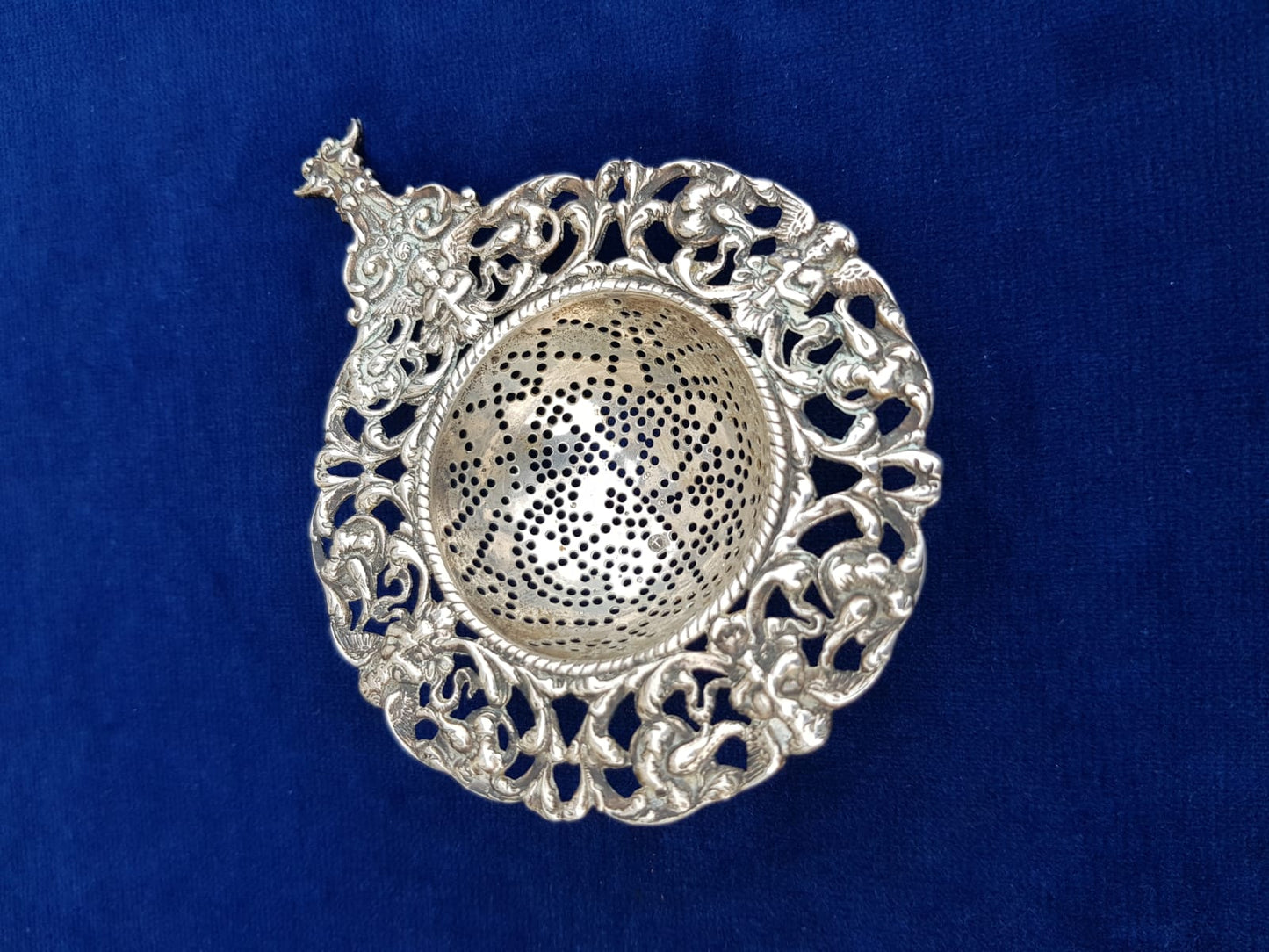Antique Ornate Silver Tea Strainer, Europe, early to mid 20th Century