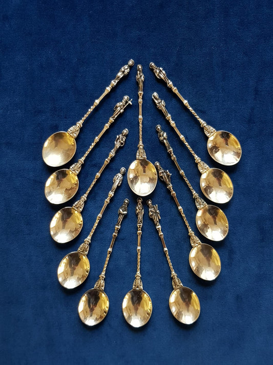 Antique Set of 12 pcs Silver Apostle Spoons, Holland, late 19th Century