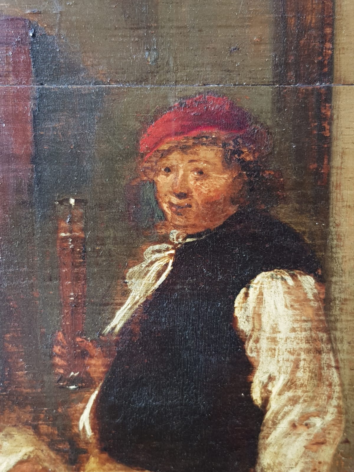 Antique 18th Century "Old Master Style" Dutch/Flemish Tavern Scene, Oil on Wooden (Oak)  Panel