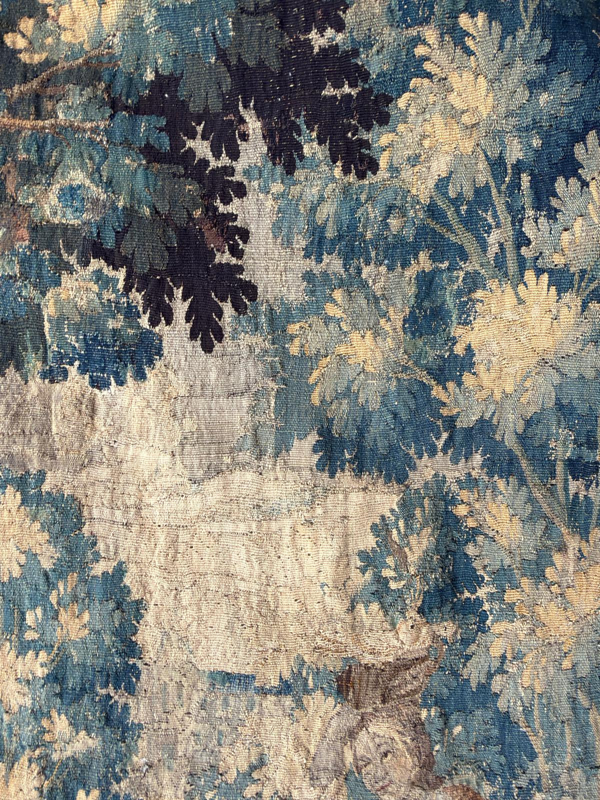 Antique French Verdure Tapestry with Figures and Dog, 18th Century