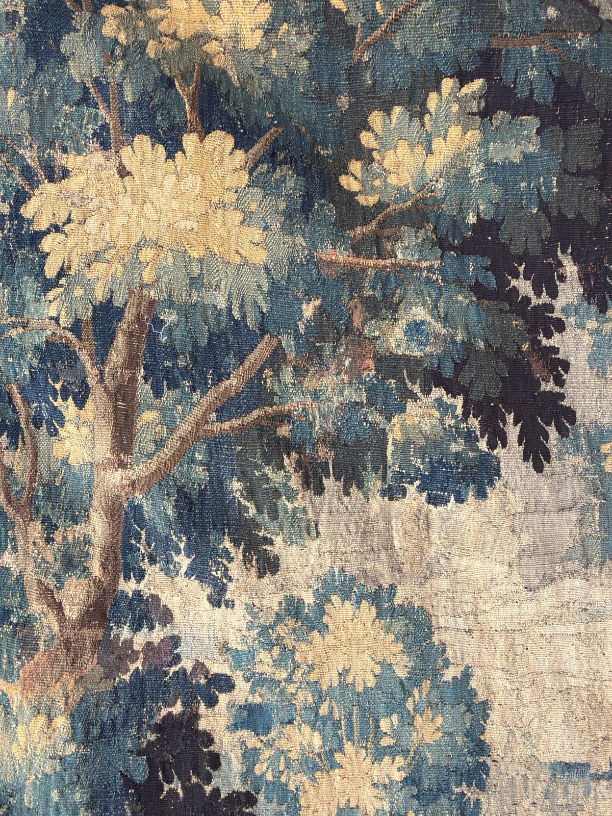 Antique French Verdure Tapestry with Figures and Dog, 18th Century