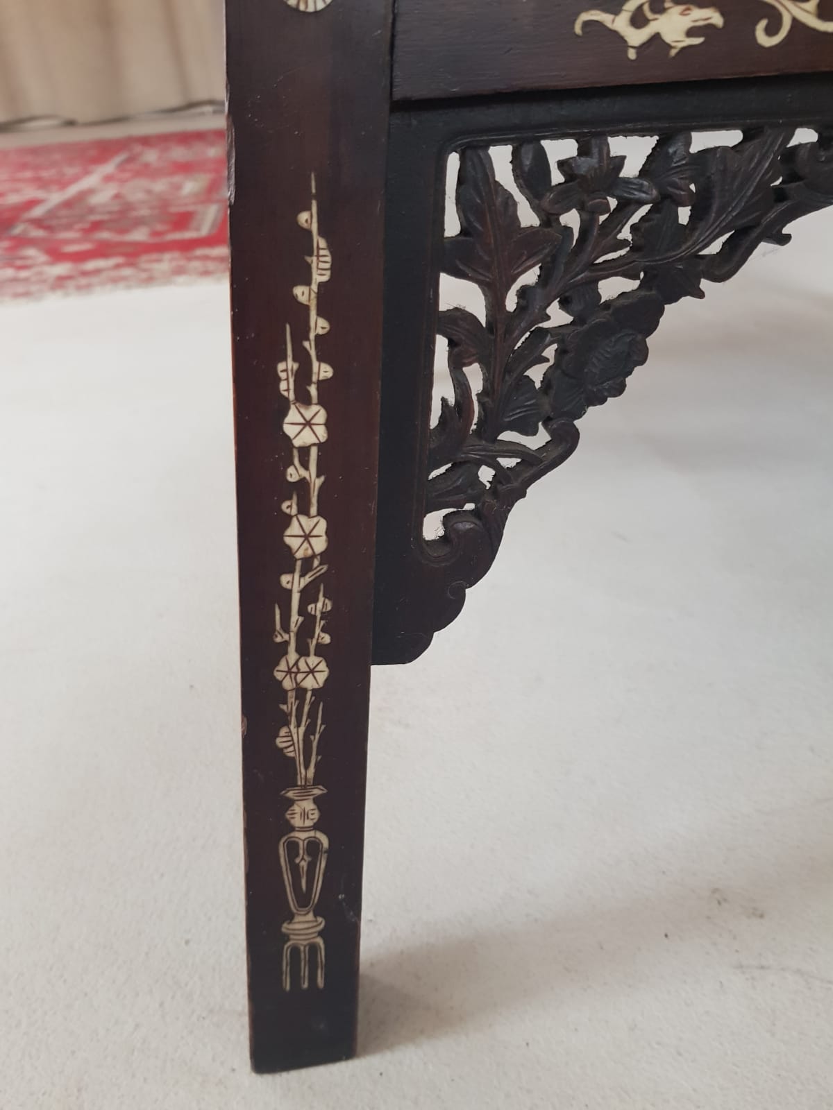 A Qing 19TH CENTURY CHINESE IVORY INLAID TWO TIER TABLE. 63 cm x 65 cm