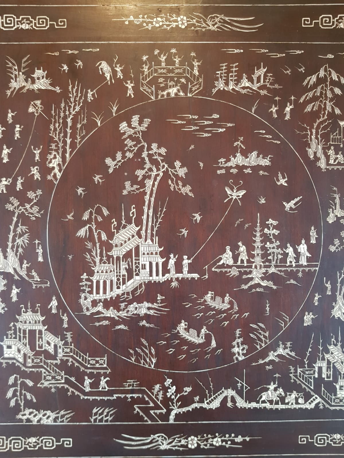 A Qing 19TH CENTURY CHINESE IVORY INLAID TWO TIER TABLE. 63 cm x 65 cm