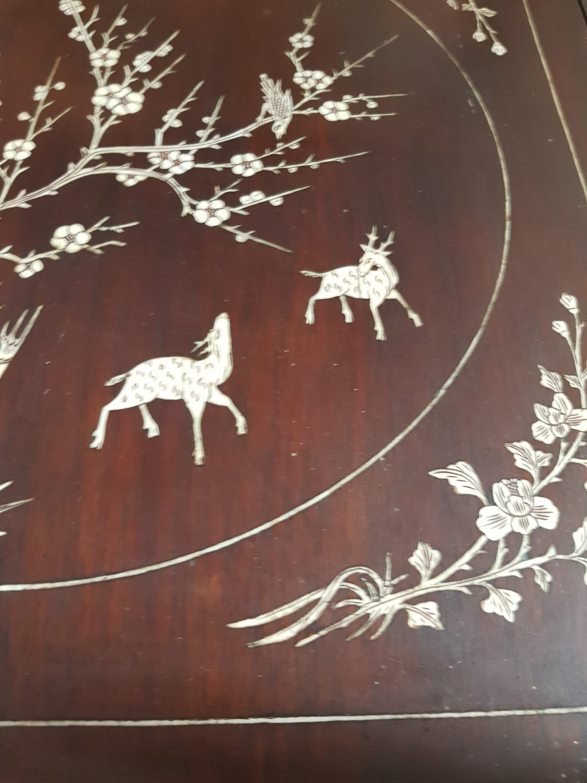A Qing 19TH CENTURY CHINESE IVORY INLAID TWO TIER TABLE. 63 cm x 65 cm