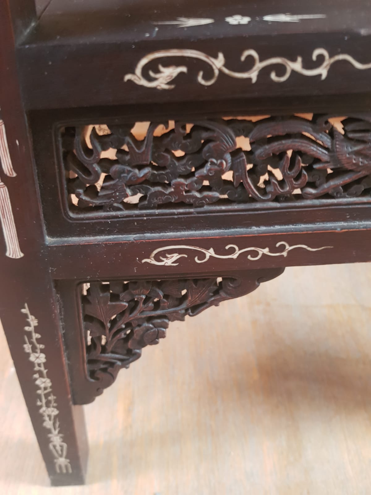 A Qing 19TH CENTURY CHINESE IVORY INLAID TWO TIER TABLE. 63 cm x 65 cm
