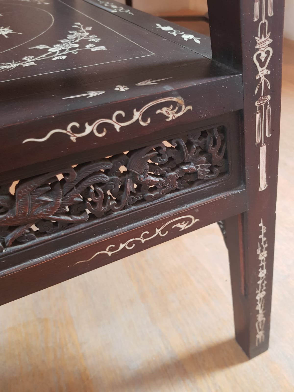 A Qing 19TH CENTURY CHINESE IVORY INLAID TWO TIER TABLE. 63 cm x 65 cm
