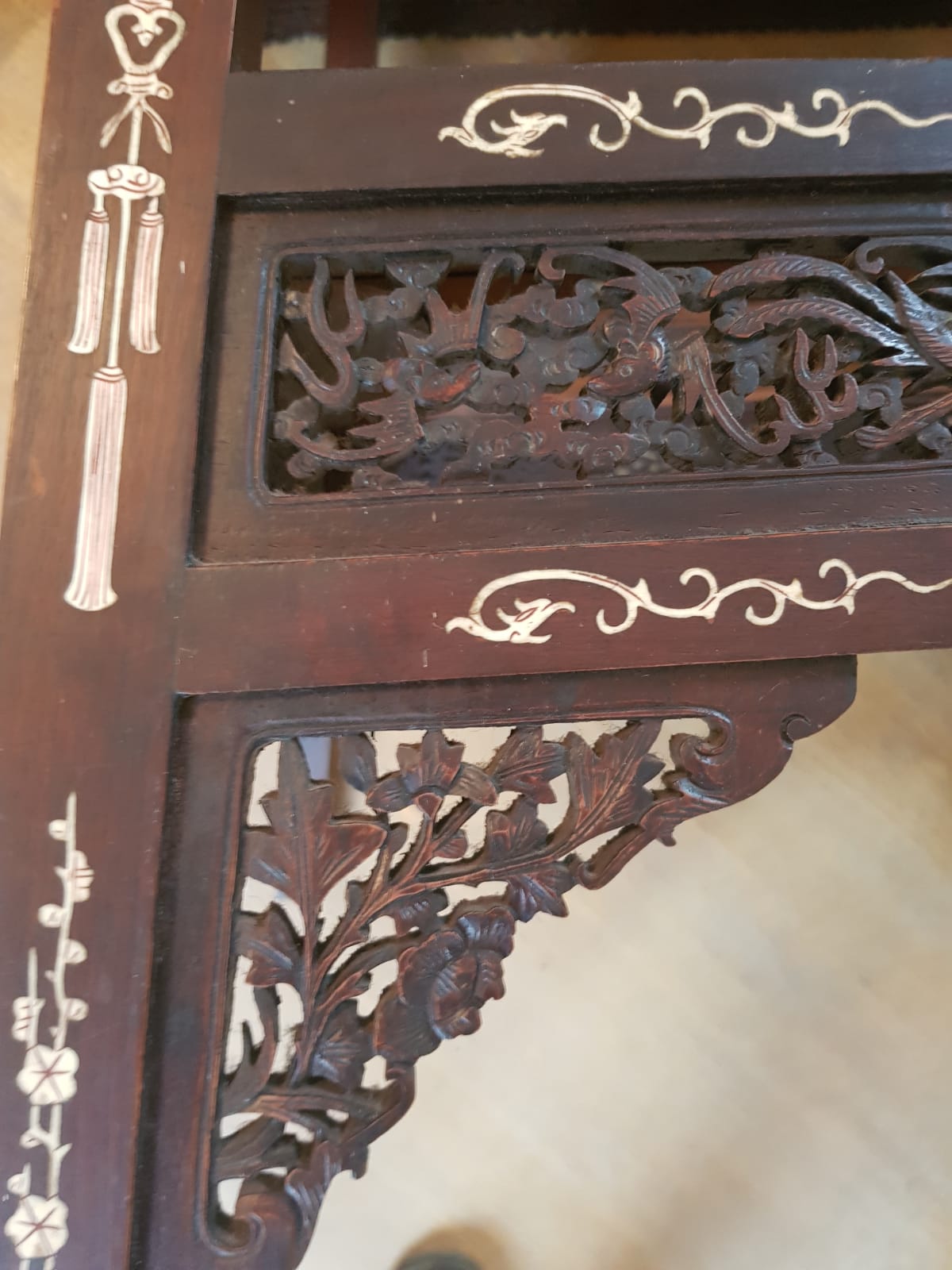 A Qing 19TH CENTURY CHINESE IVORY INLAID TWO TIER TABLE. 63 cm x 65 cm