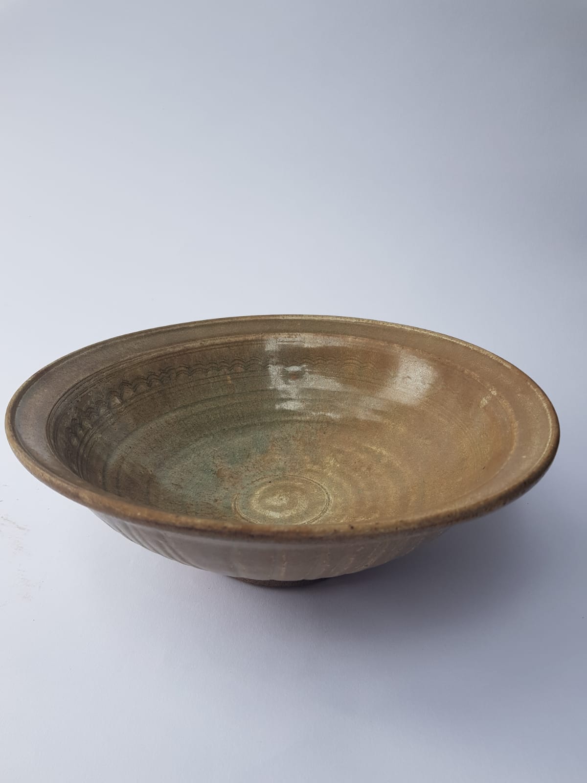 Antique 15th Century Thai Sawankhalok Celadon Bowl – Carved Lotus Design – Sukhothai Era