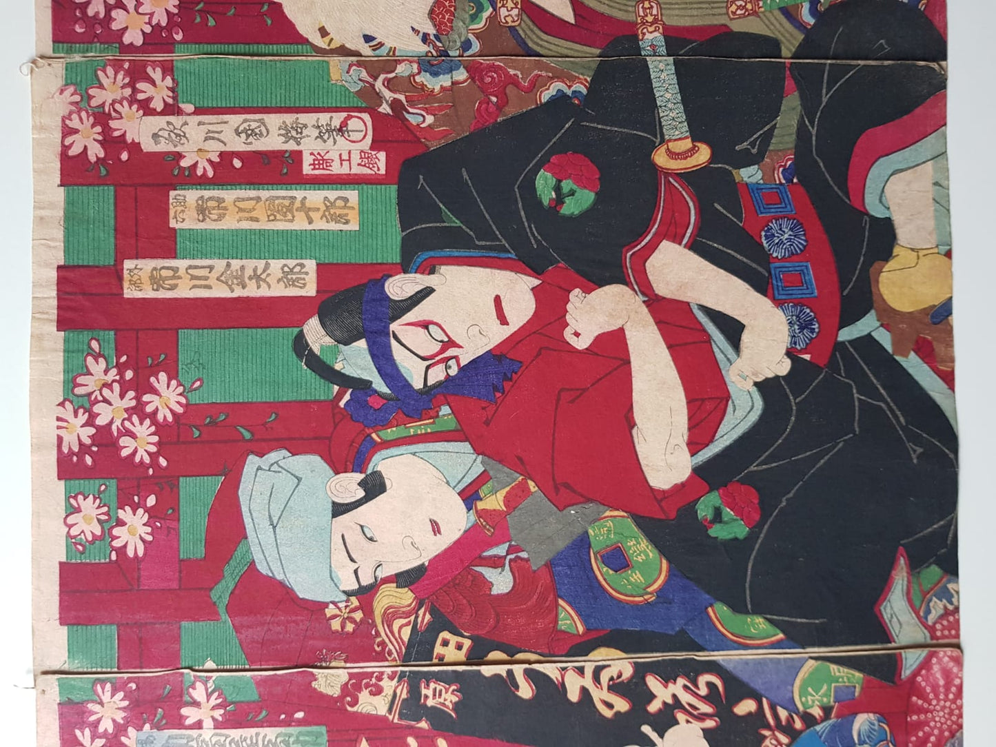 Utagawa Kuniume (1884) Original Japanese Woodblock Print Triptych - Kabuki Play: Sukeroku, Ukiyo-e, Meiji Period