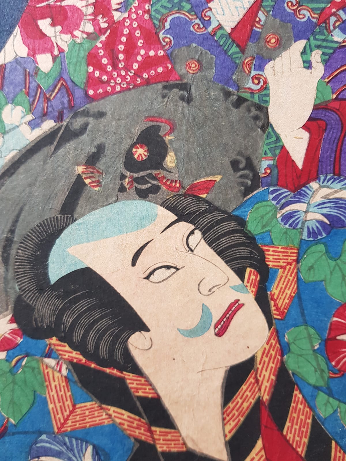 Utagawa Kuniume (1884) Original Japanese Woodblock Print Triptych - Kabuki Play: Sukeroku, Ukiyo-e, Meiji Period